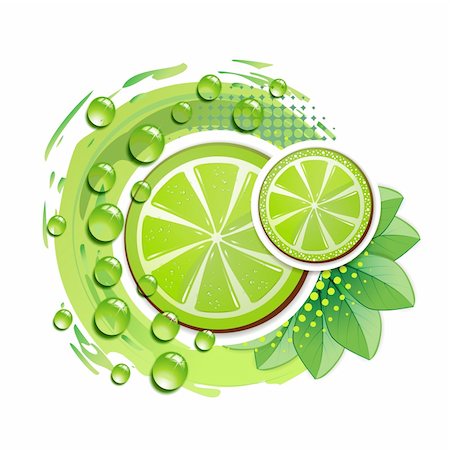 simsearch:400-06513460,k - Slice of lime with leafs and drops of juice Stock Photo - Budget Royalty-Free & Subscription, Code: 400-06513462