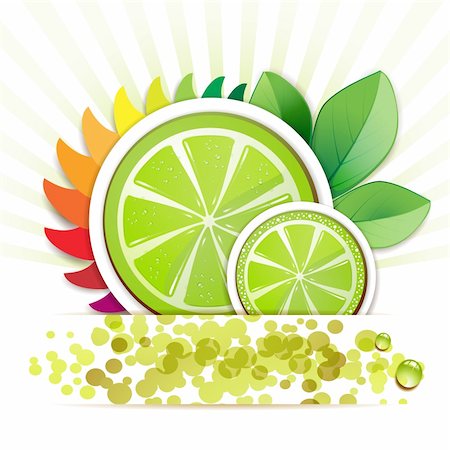 simsearch:400-06513460,k - Slice of lime with leafs Stock Photo - Budget Royalty-Free & Subscription, Code: 400-06513463