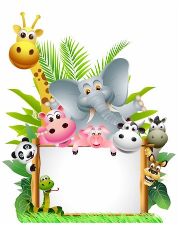 simsearch:400-04053564,k - vector illustration of funny animal cartoon with blank sign Stock Photo - Budget Royalty-Free & Subscription, Code: 400-06513861