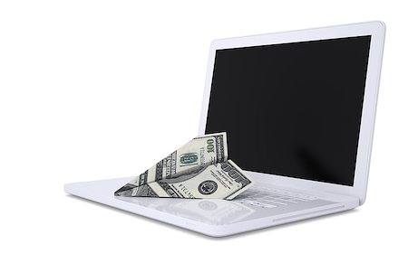 simsearch:700-05452103,k - White laptop and the plane of dollars. Isolated render on a white background Stock Photo - Budget Royalty-Free & Subscription, Code: 400-06524161
