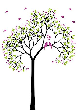simsearch:400-06686195,k - spring tree with love birds, green leaves and heart flowers, vector Photographie de stock - Aubaine LD & Abonnement, Code: 400-06524824