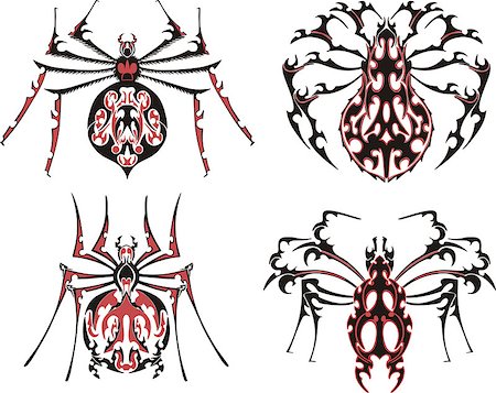 Black and red symmetric spider tattoos. Vector Illustration EPS8 Stock Photo - Budget Royalty-Free & Subscription, Code: 400-06525123