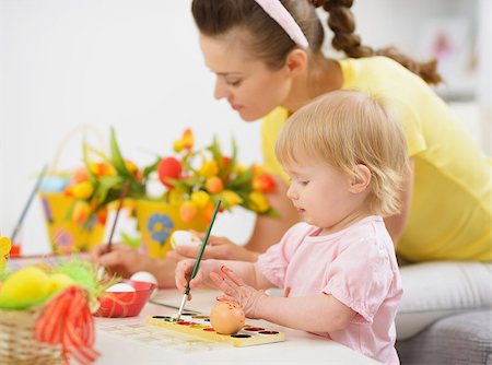 Mother and baby making Easter decorations Stock Photo - Budget Royalty-Free & Subscription, Code: 400-06525195