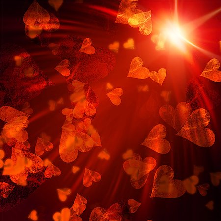 simsearch:400-05887181,k - abstract red orange hearts with shining rays lights over dark background Stock Photo - Budget Royalty-Free & Subscription, Code: 400-06526072