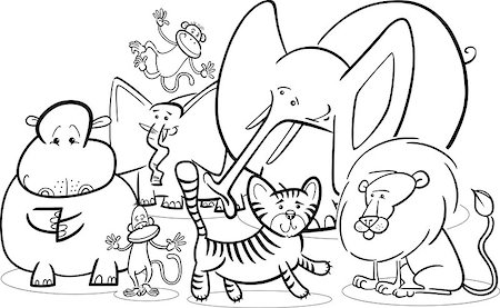 simsearch:400-04053564,k - Black and White Cartoon Illustration of Cute African Safari Wild Animals Group for Coloring Book Stock Photo - Budget Royalty-Free & Subscription, Code: 400-06527088