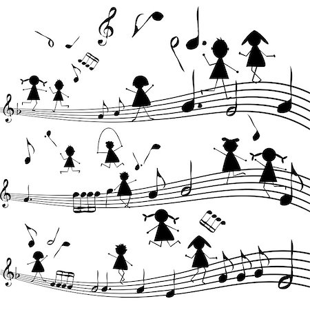 stave art - Music note with stylized kids silhouettes Stock Photo - Budget Royalty-Free & Subscription, Code: 400-06527684