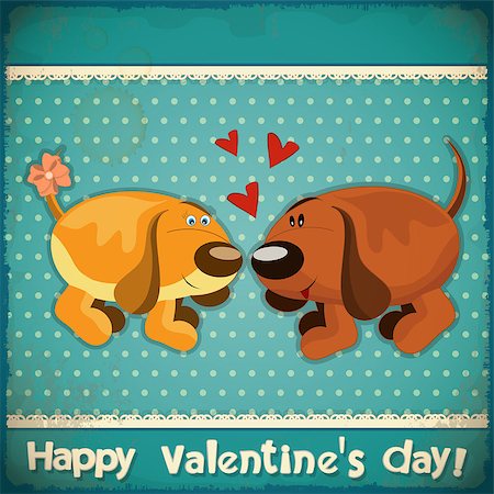 Valentines Day Vintage Card with cartoon dogs and hand lettering in Retro style - vector illustration Stock Photo - Budget Royalty-Free & Subscription, Code: 400-06527901