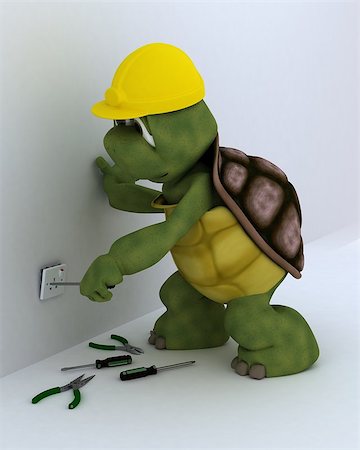 environment construction workers - 3D render of a tortoise electrical contractor Stock Photo - Budget Royalty-Free & Subscription, Code: 400-06528685