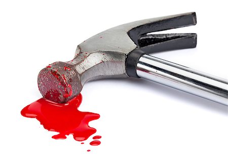 simsearch:400-04807287,k - A close-up of a bloody hammer and small blood pool (red paint) isolated on white. Stock Photo - Budget Royalty-Free & Subscription, Code: 400-06528729