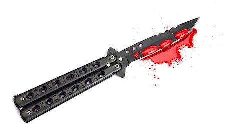 simsearch:400-04807287,k - A blood covered butterfly knife and pool of blood isolated on a white background. Stock Photo - Budget Royalty-Free & Subscription, Code: 400-06528738