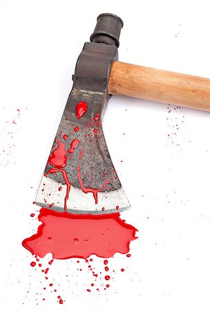 simsearch:400-04807287,k - A close-up of a bloody axe and small pool of blood (red paint) isolated on white. Stock Photo - Budget Royalty-Free & Subscription, Code: 400-06528730