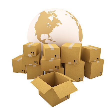 simsearch:400-06073227,k - Cardboard boxes on the background of the earth. Isolated render on a white background Stock Photo - Budget Royalty-Free & Subscription, Code: 400-06528849