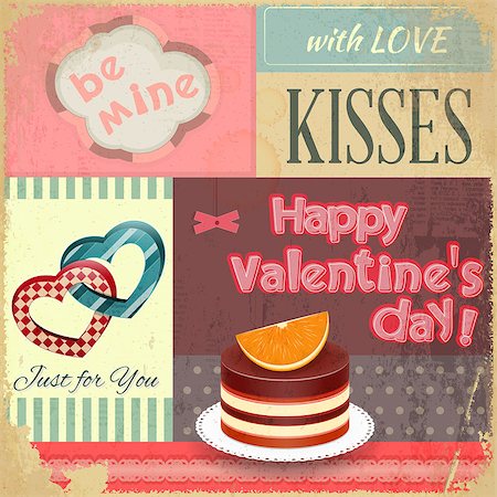 Vintage Retro Postcard to the Valentines Day. Grunge Set. Vector Illustration. Stock Photo - Budget Royalty-Free & Subscription, Code: 400-06529492