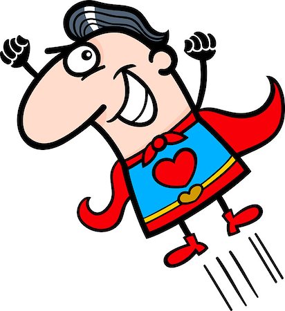 Cartoon Illustration of Funny Flying Man in Superhero Costume with Heart Sign for Valentines Day Stock Photo - Budget Royalty-Free & Subscription, Code: 400-06529595