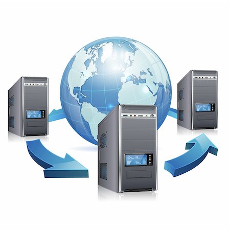 simsearch:400-06737278,k - Network Concept - Servers with LCD Display and Earth, isolated on white background, vector illustration Stock Photo - Budget Royalty-Free & Subscription, Code: 400-06520150