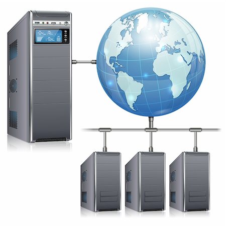 simsearch:400-06737278,k - Network Concept - Servers with LCD Display, Workstation and Earth, isolated on white background, vector illustration Stock Photo - Budget Royalty-Free & Subscription, Code: 400-06520152