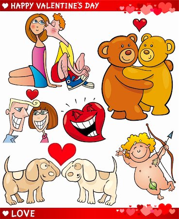 dog kissing girl - Cartoon Illustration of Cute Valentines Day and Love Themes Collection Set Photographie de stock - Aubaine LD & Abonnement, Code: 400-06523058