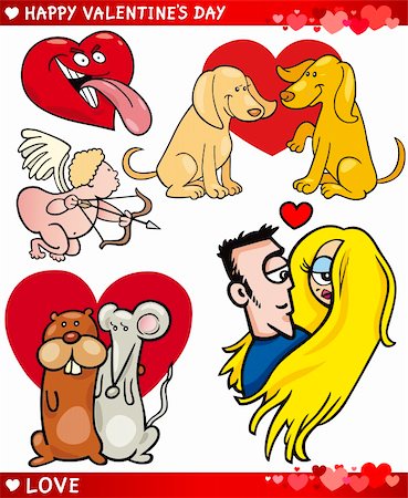 Cartoon Illustration of Cute Valentines Day and Love Themes Collection Set Stock Photo - Budget Royalty-Free & Subscription, Code: 400-06523059