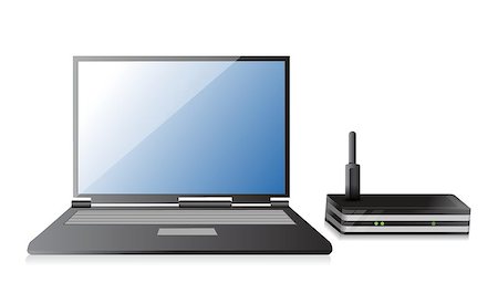Wireless Router and laptop illustration design over a white background Foto de stock - Super Valor sin royalties y Suscripción, Código: 400-06531330