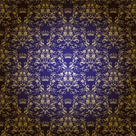 simsearch:400-05879441,k - Damask seamless floral pattern. Royal wallpaper. Flowers and crowns on a dark background. EPS 10 Stock Photo - Budget Royalty-Free & Subscription, Code: 400-06554334