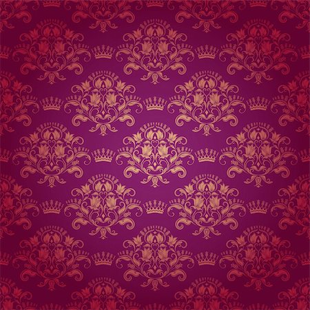 simsearch:400-05879441,k - Damask seamless floral pattern. Royal wallpaper. Flowers and crowns on a red background. EPS 10 Stock Photo - Budget Royalty-Free & Subscription, Code: 400-06554335