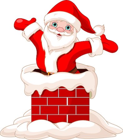 Happy Santa Claus jumping from chimney Stock Photo - Budget Royalty-Free & Subscription, Code: 400-06554893