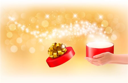 Christmas background with gift magic box. Concept of giving presents. Vector. Stock Photo - Budget Royalty-Free & Subscription, Code: 400-06555036