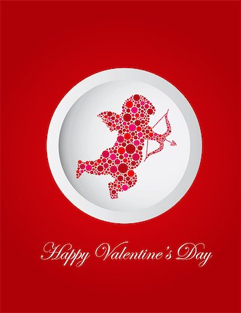 simsearch:400-06418836,k - Happy Valentines Day Love Cupid with Bow and Arrow Silhouette Filled with Pink and Red Polka Dots Greeting Card Illustration Stock Photo - Budget Royalty-Free & Subscription, Code: 400-06555529