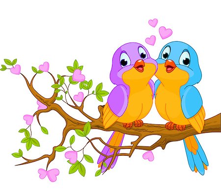 simsearch:400-04299563,k - Two lovebirds sitting on blossom a tree branch. Stock Photo - Budget Royalty-Free & Subscription, Code: 400-06555644