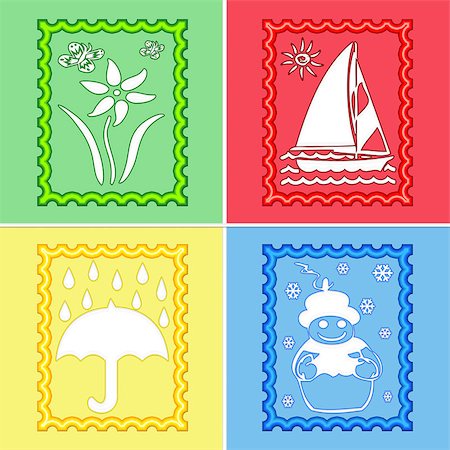 sun snowflake leaf symbol - Illustration of Four Seasons in stamp shape Stock Photo - Budget Royalty-Free & Subscription, Code: 400-06555898