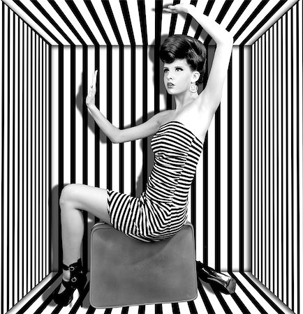 High Fashion Woman With Stripes Boxed Stock Photo - Budget Royalty-Free & Subscription, Code: 400-06556154