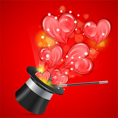 Magician Hat with Hearts and Wand, vector illustration Stock Photo - Budget Royalty-Free & Subscription, Code: 400-06556438