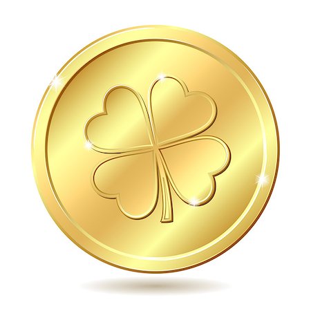 Golden coin with four leaf clover. St. Patrick's day symbol. Vector illustration Photographie de stock - Aubaine LD & Abonnement, Code: 400-06564600