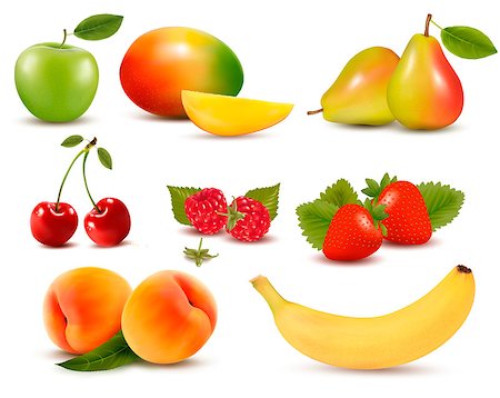 Big set of different fresh fruit and berries. Vector. Stock Photo - Budget Royalty-Free & Subscription, Code: 400-06565699