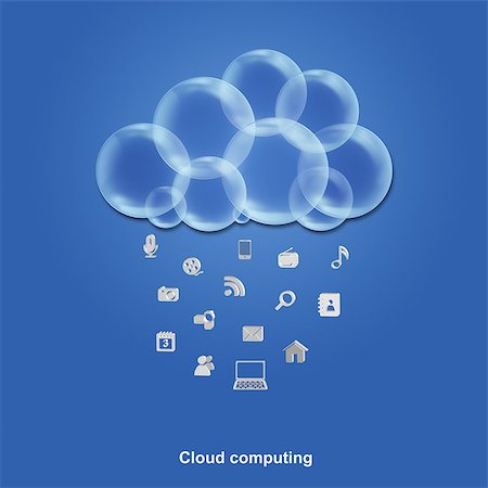 Cloud computing illustration - with services raining down Stock Photo - Budget Royalty-Free & Subscription, Code: 400-06566637