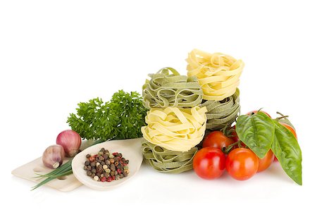 simsearch:400-06796273,k - Italian food: pasta, tomatoes, fresh herbs. Isolated on white background Stock Photo - Budget Royalty-Free & Subscription, Code: 400-06568069