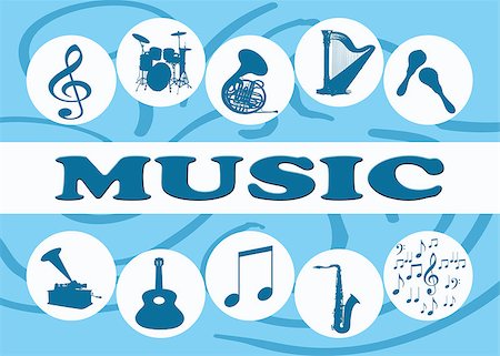picture of the blue playing a instruments - Music illustration with instruments on blue background Stock Photo - Budget Royalty-Free & Subscription, Code: 400-06568433