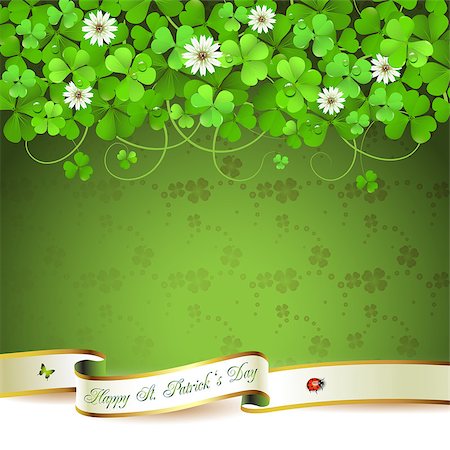 Saint Patrick's Day greeting card with clover and ribbon Stock Photo - Budget Royalty-Free & Subscription, Code: 400-06569677