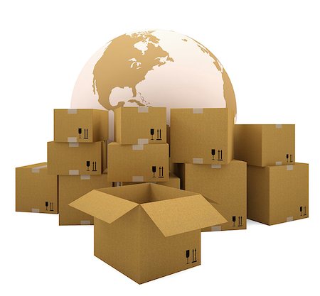 simsearch:400-06073227,k - Cardboard boxes on the background of the earth. Isolated render on a white background Stock Photo - Budget Royalty-Free & Subscription, Code: 400-06560381