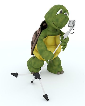 3D render of a tortoise singing into a retro microphone Stock Photo - Budget Royalty-Free & Subscription, Code: 400-06560756