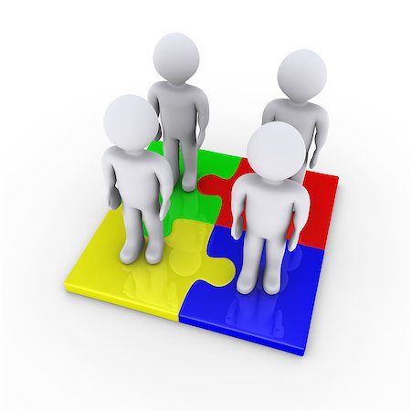 simsearch:400-06172483,k - Four 3d people standing on connected puzzle pieces Stock Photo - Budget Royalty-Free & Subscription, Code: 400-06560891