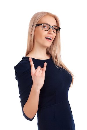 party on - Portrait of blonde woman showing rock on gesture Stock Photo - Budget Royalty-Free & Subscription, Code: 400-06562133