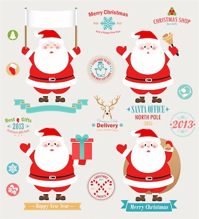 simsearch:400-07222092,k - Christmas set - Santa Claus, emblems and other decorative elements. Vector illustration. Stock Photo - Budget Royalty-Free & Subscription, Code: 400-06627340