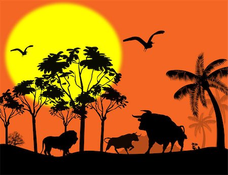 simsearch:400-04836462,k - Wild animals in beautiful landscape at sunset, vector illustration Foto de stock - Super Valor sin royalties y Suscripción, Código: 400-06627873