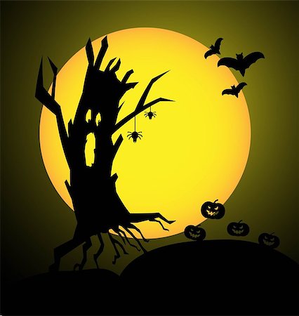 simsearch:400-05254177,k - Halloween  background with crazy tree and pumpkin Stock Photo - Budget Royalty-Free & Subscription, Code: 400-06628640