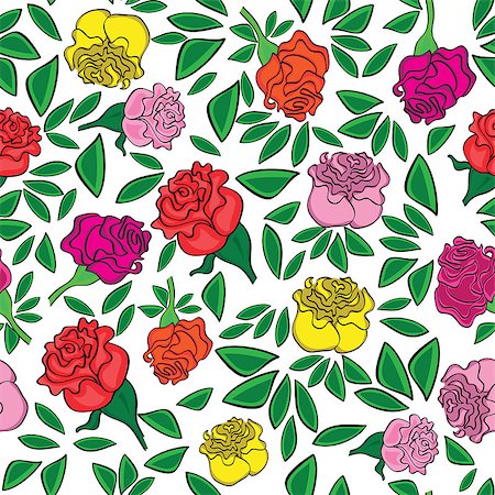 simsearch:400-05686210,k - Seamless flower background with colorful rose and leaves, element for design, vector illustration. Stock Photo - Budget Royalty-Free & Subscription, Code: 400-06628900
