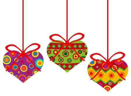 simsearch:400-06418836,k - Happy Valentines Day Hanging Heart Shape Christmas Tree Ornaments with Tribal Motif Illustration Stock Photo - Budget Royalty-Free & Subscription, Code: 400-06629439