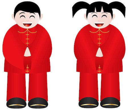 simsearch:400-06366927,k - Chinese Lunar New Year Boy and Girl Traditional Costumes Isolated on White Background Illustration Stock Photo - Budget Royalty-Free & Subscription, Code: 400-06629529