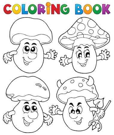 Coloring book mushroom theme 1 - vector illustration. Stock Photo - Budget Royalty-Free & Subscription, Code: 400-06639468