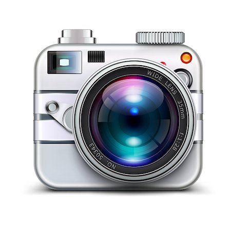 Vector illustration of detailed icon representing metal style photo camera with lens Stock Photo - Budget Royalty-Free & Subscription, Code: 400-06630396